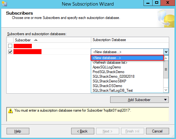 Choosing the new subscriber database.